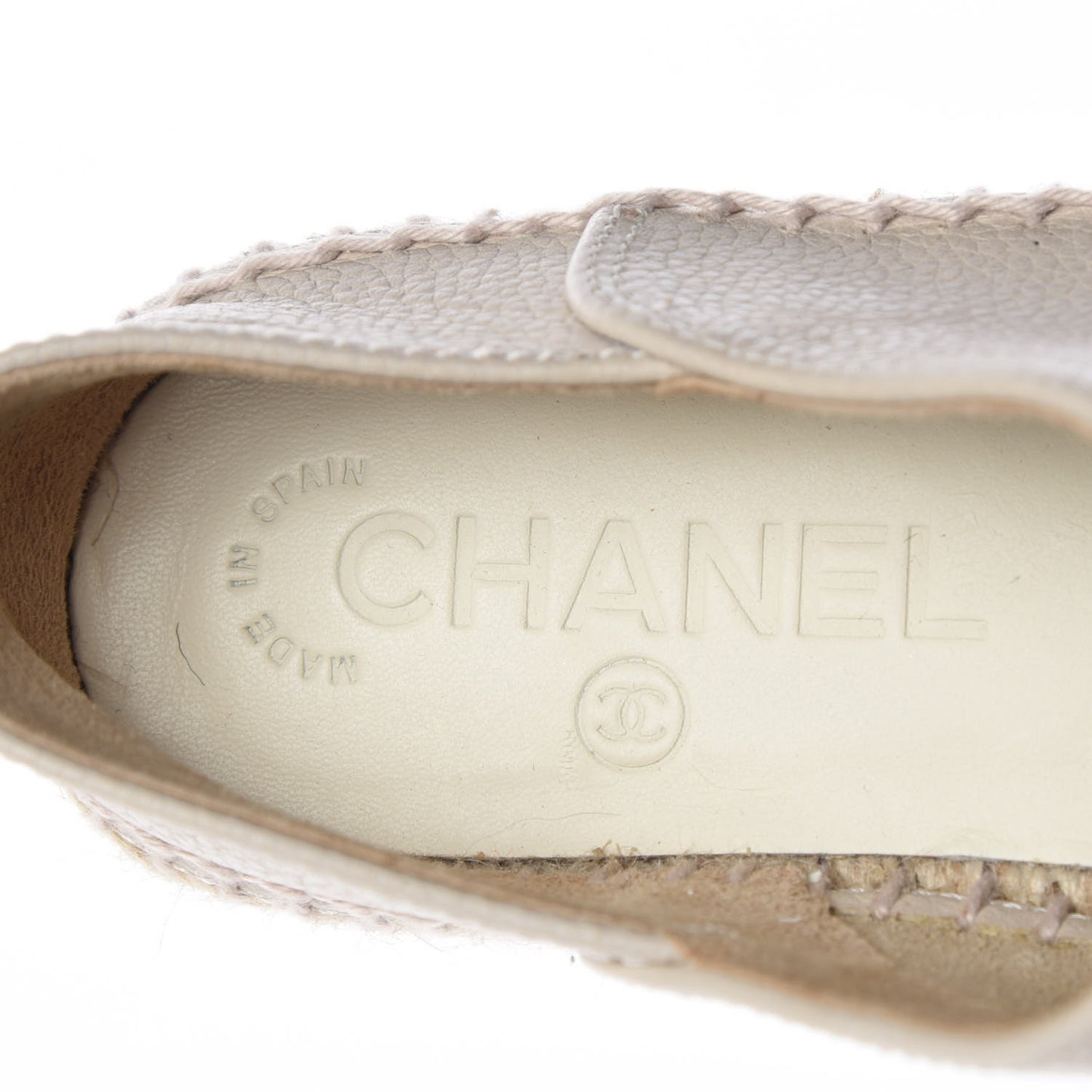 Grained Calfskin CC Espadrilles 35 Beige Black