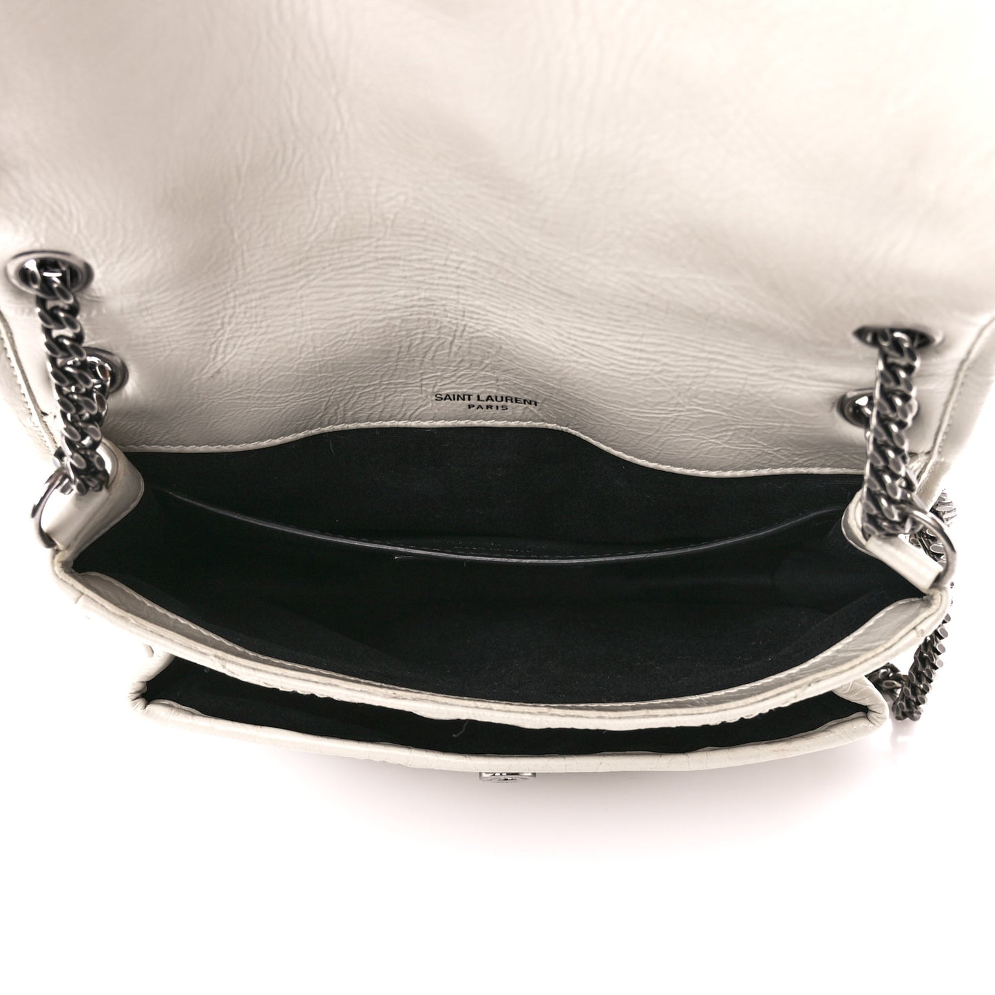 Crinkled Calfskin Matelasse Monogram Baby Niki Chain Satchel White