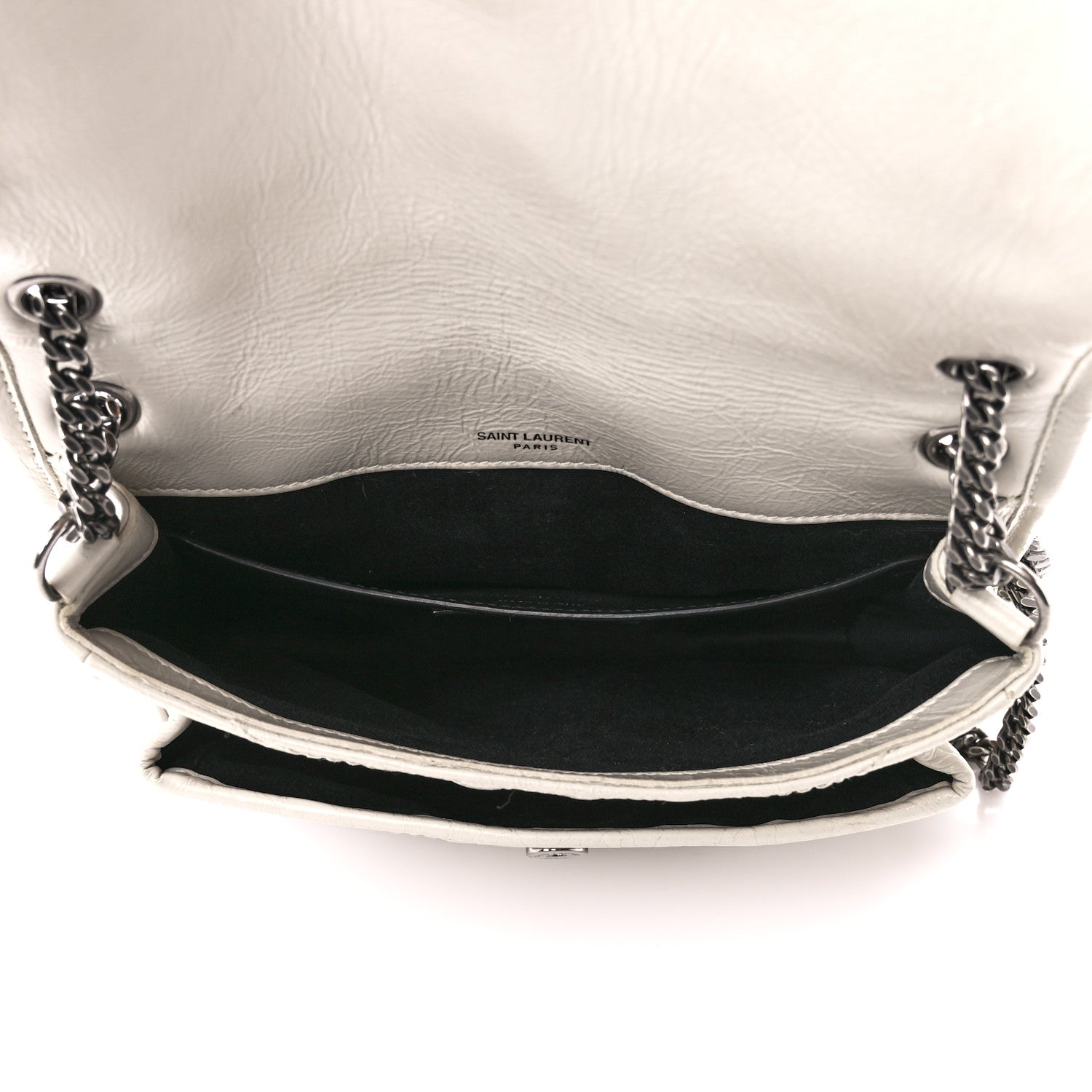 Saint Laurent Crinkled Calfskin Matelasse Monogram Baby Niki Chain Satchel White 5 of 12