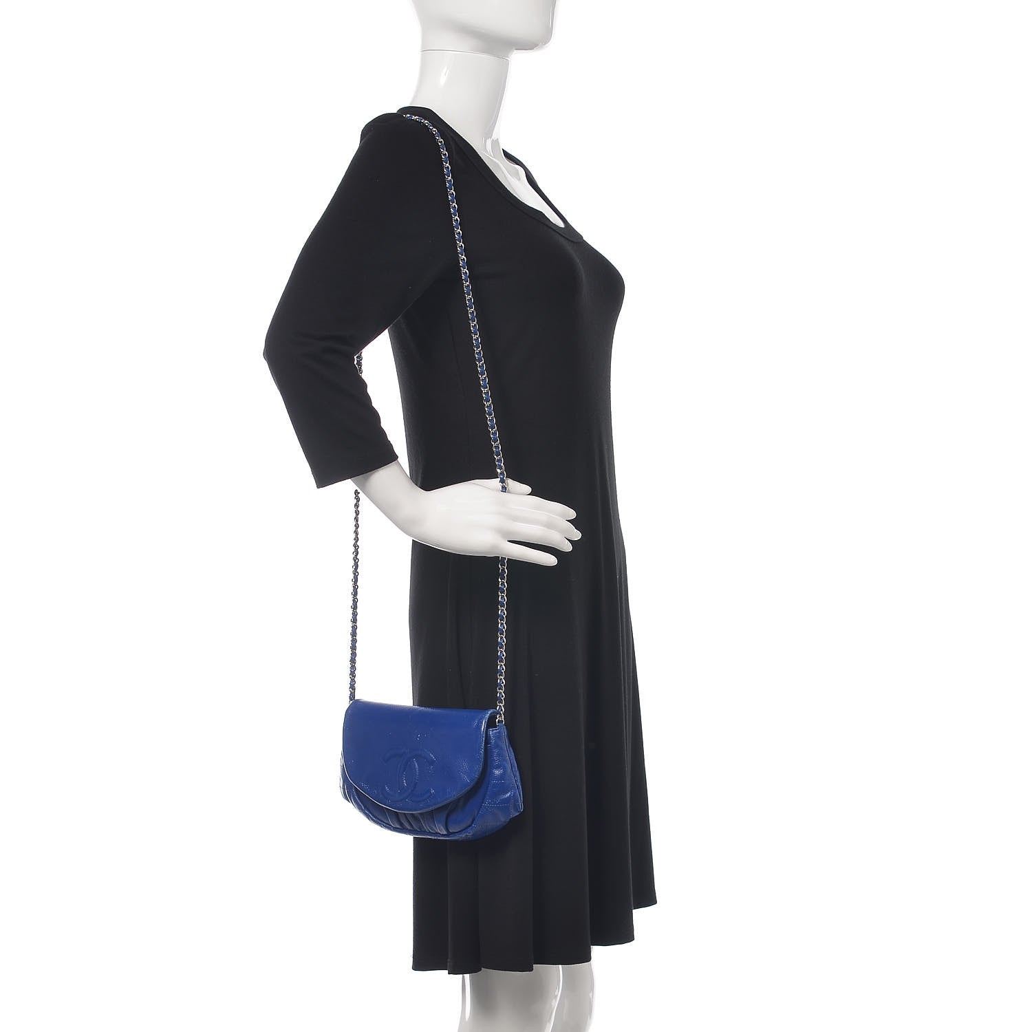 Chanel Caviar Half Moon Wallet On Chain WOC Blue 2 of 16