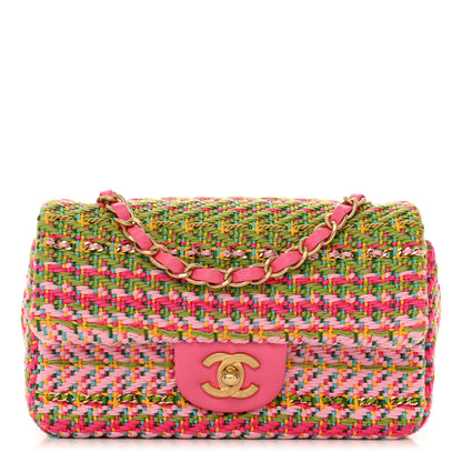 Chanel Cotton Mixed Fibers Woven Mini Rectangular Flap Pink Green 1 of 11