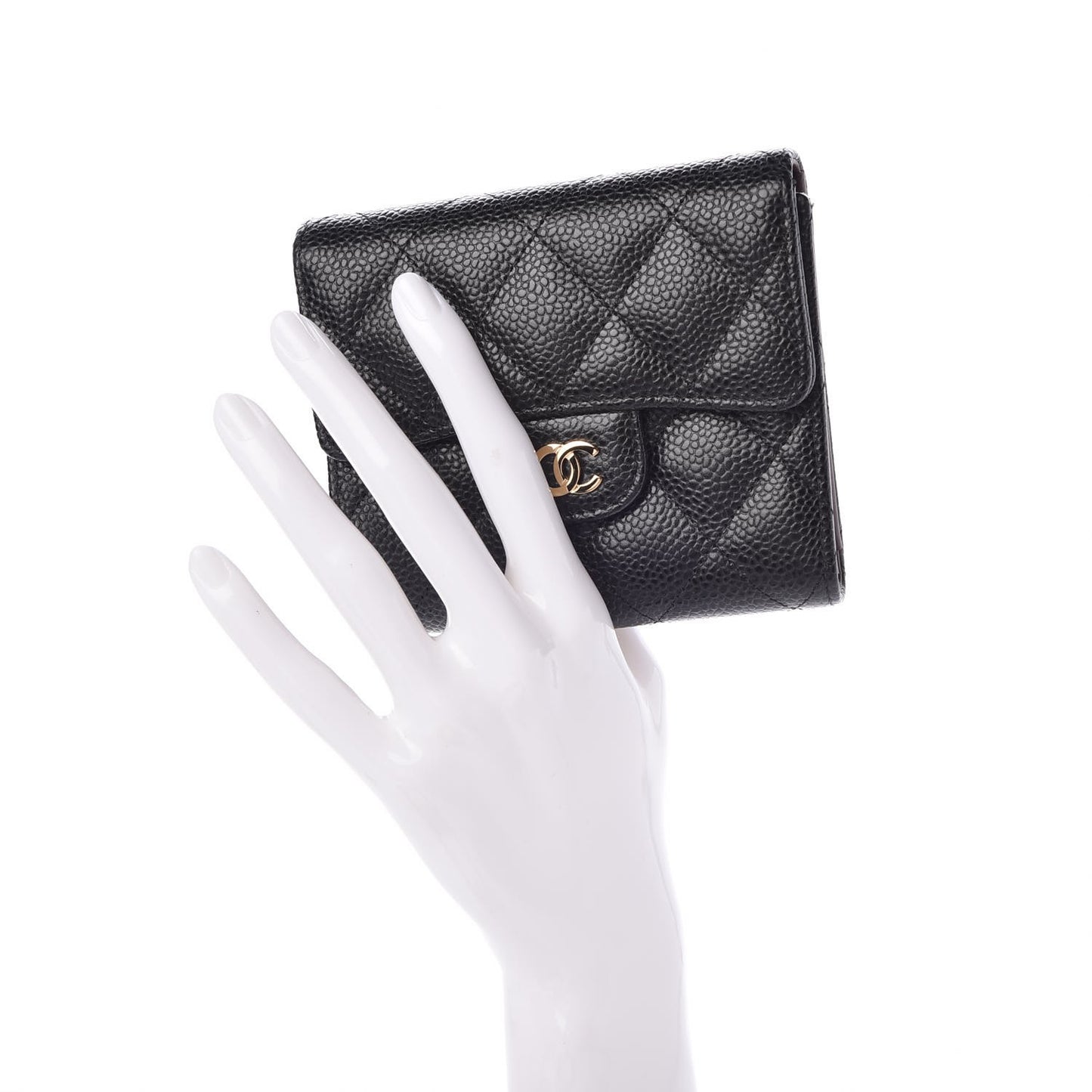 Caviar Quilted Compact Flap Wallet Black