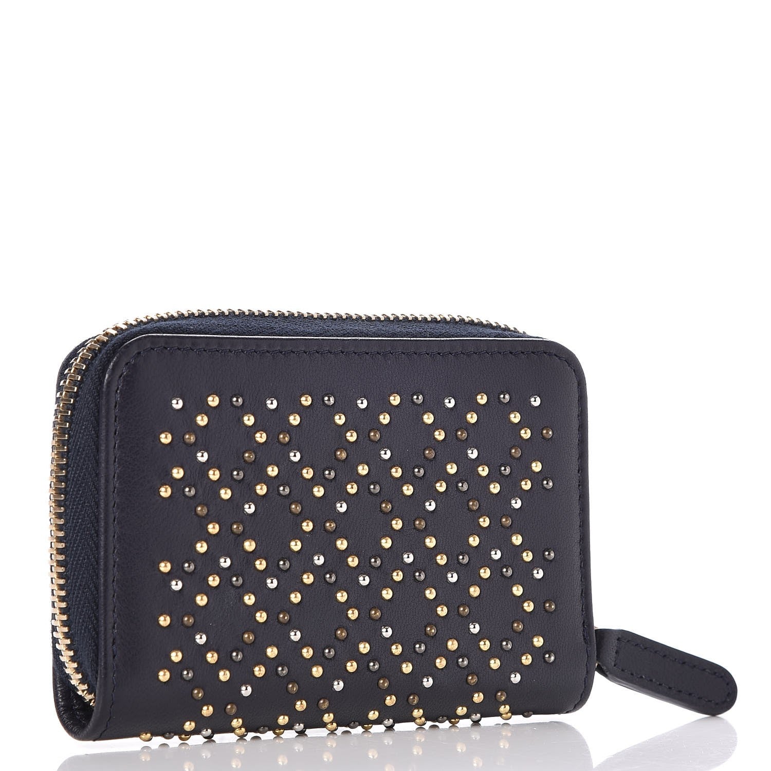 Chanel Lambskin Studded Zip Around Coin Purse Wallet Dark Navy 3 of 8