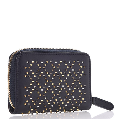 Chanel Lambskin Studded Zip Around Coin Purse Wallet Dark Navy 3 of 8