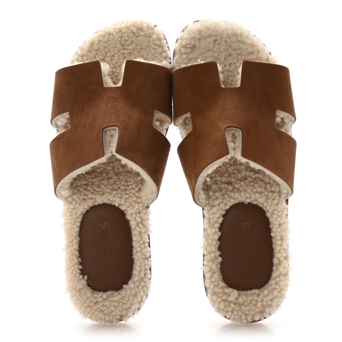 Suede Goatskin Shearling Mens Izmir Sandals 42 Marron Teck Ecru