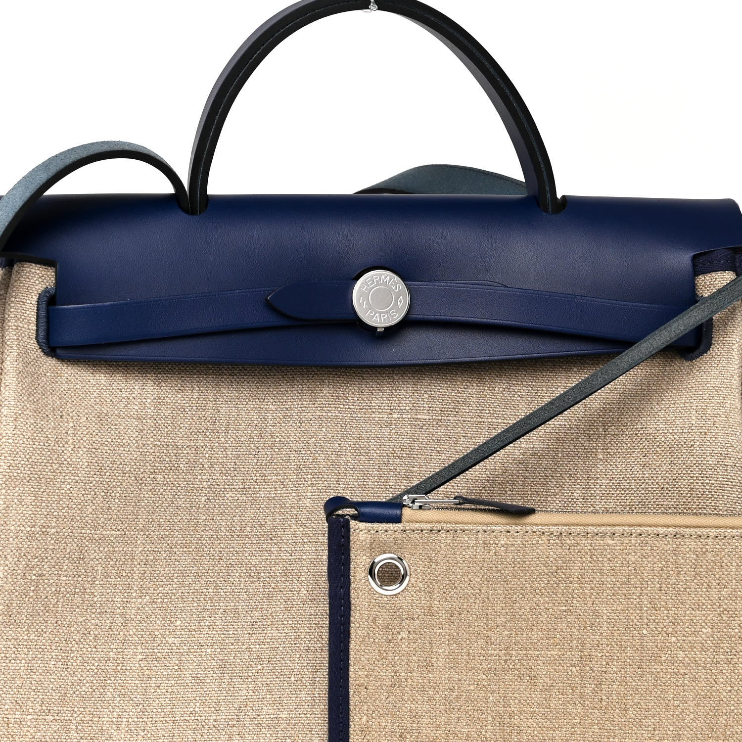 Hermes Military Toile Vache Hunter Herbag Zip Retourne 31 PM Bleu De France Ecru 6 of 8
