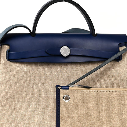 Hermes Military Toile Vache Hunter Herbag Zip Retourne 31 PM Bleu De France Ecru 6 of 8