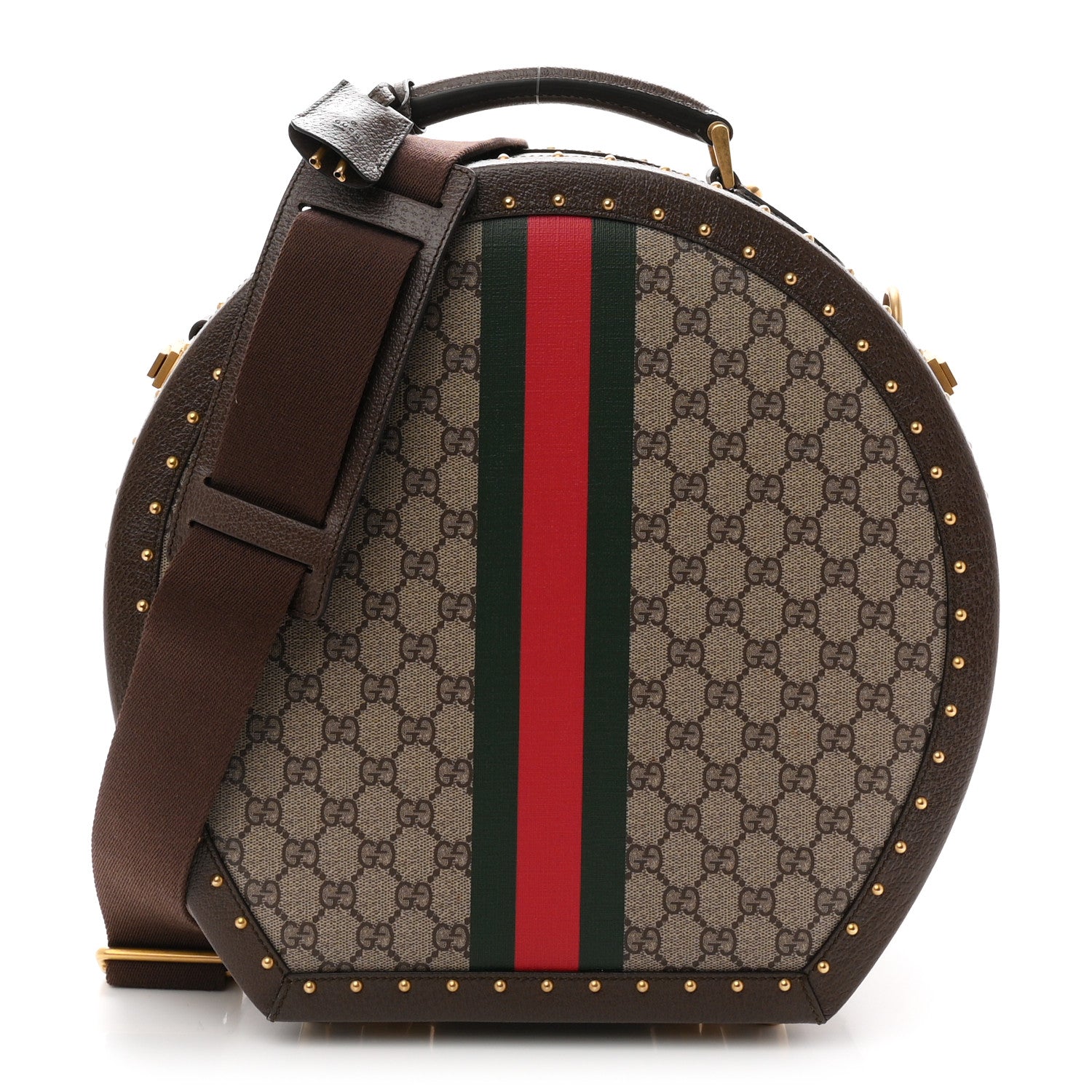 Gucci GG Supreme Monogram Textured Dollar Calfskin Web Savoy Hat Box Beige Ebony New Acero 1 of 9