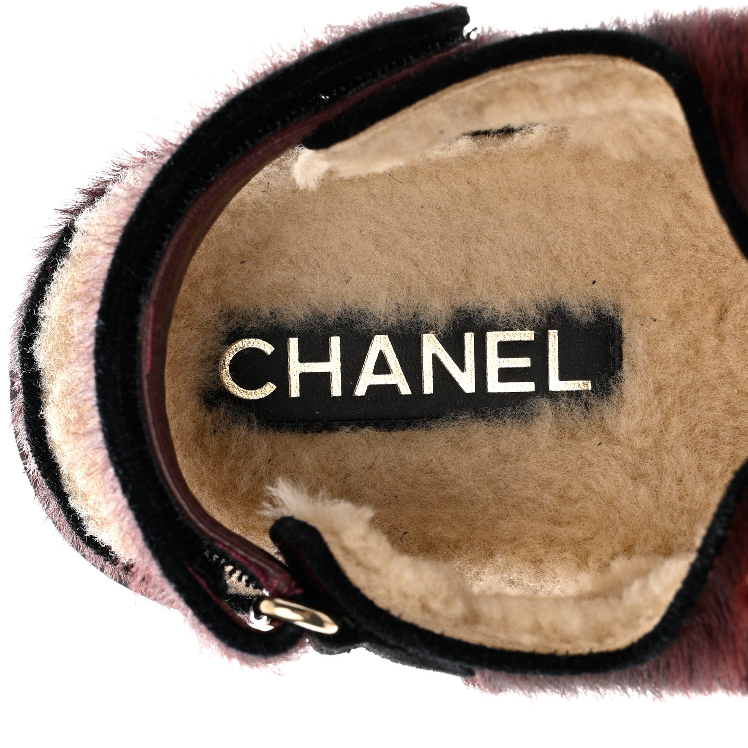 Chanel Calfskin Hair Suede Shearling Dad Sandals 36.5 Burgundy Black 7 of 11