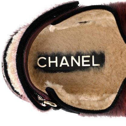 Chanel Calfskin Hair Suede Shearling Dad Sandals 36.5 Burgundy Black 7 of 11