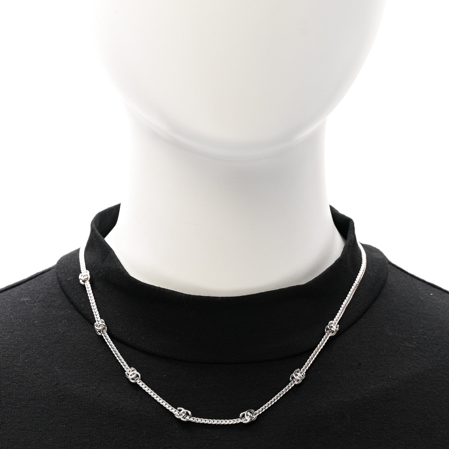 Chanel Metal CC Short Chain Necklace Silver 2 of 6
