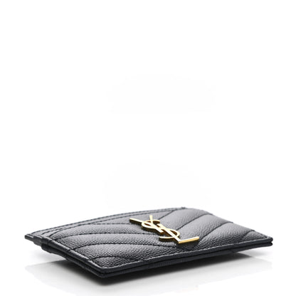 Saint Laurent Grain De Poudre Matelasse Chevron Monogram Credit Card Case Deep Marine 4 of 7