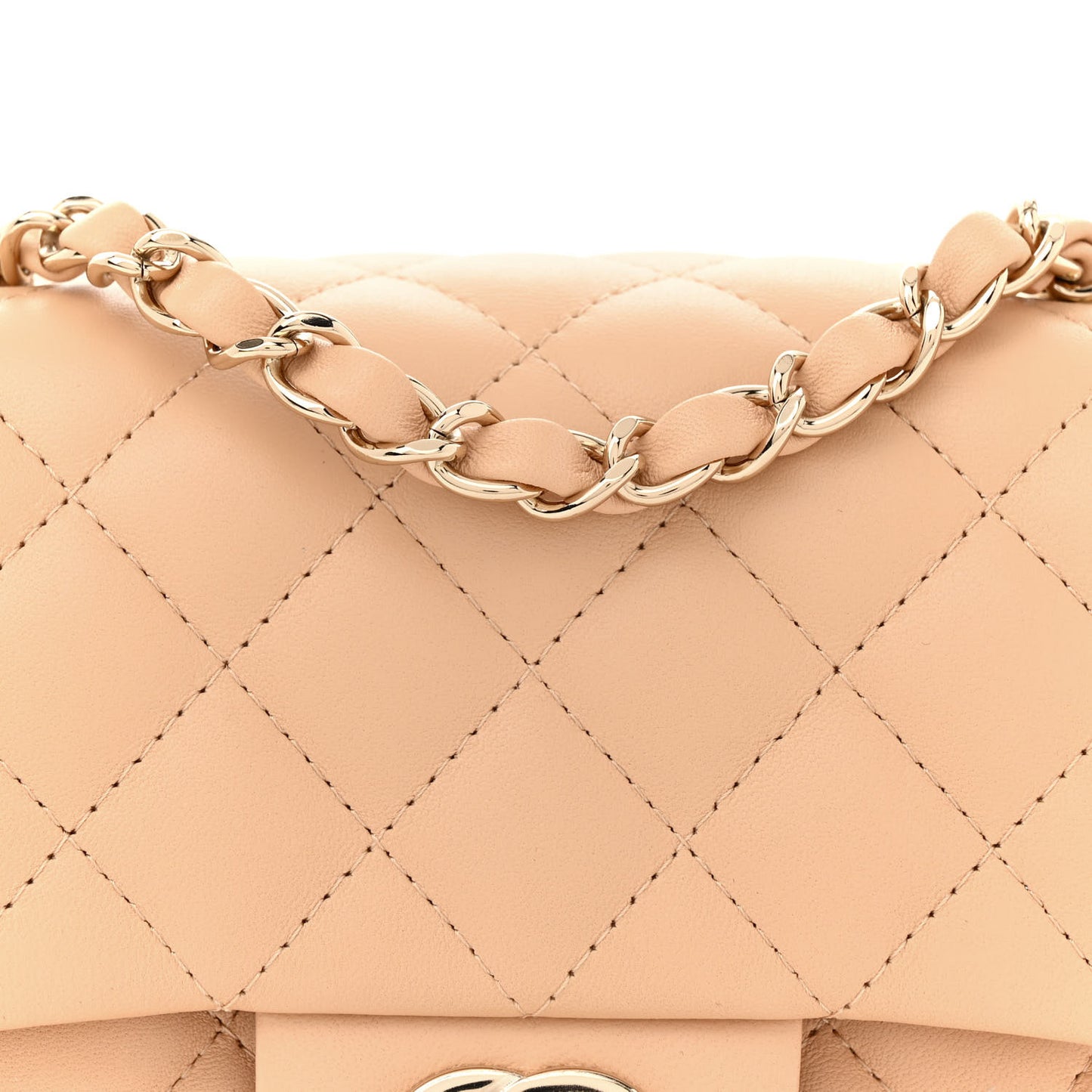 Lambskin Quilted Mini Square Flap Beige
