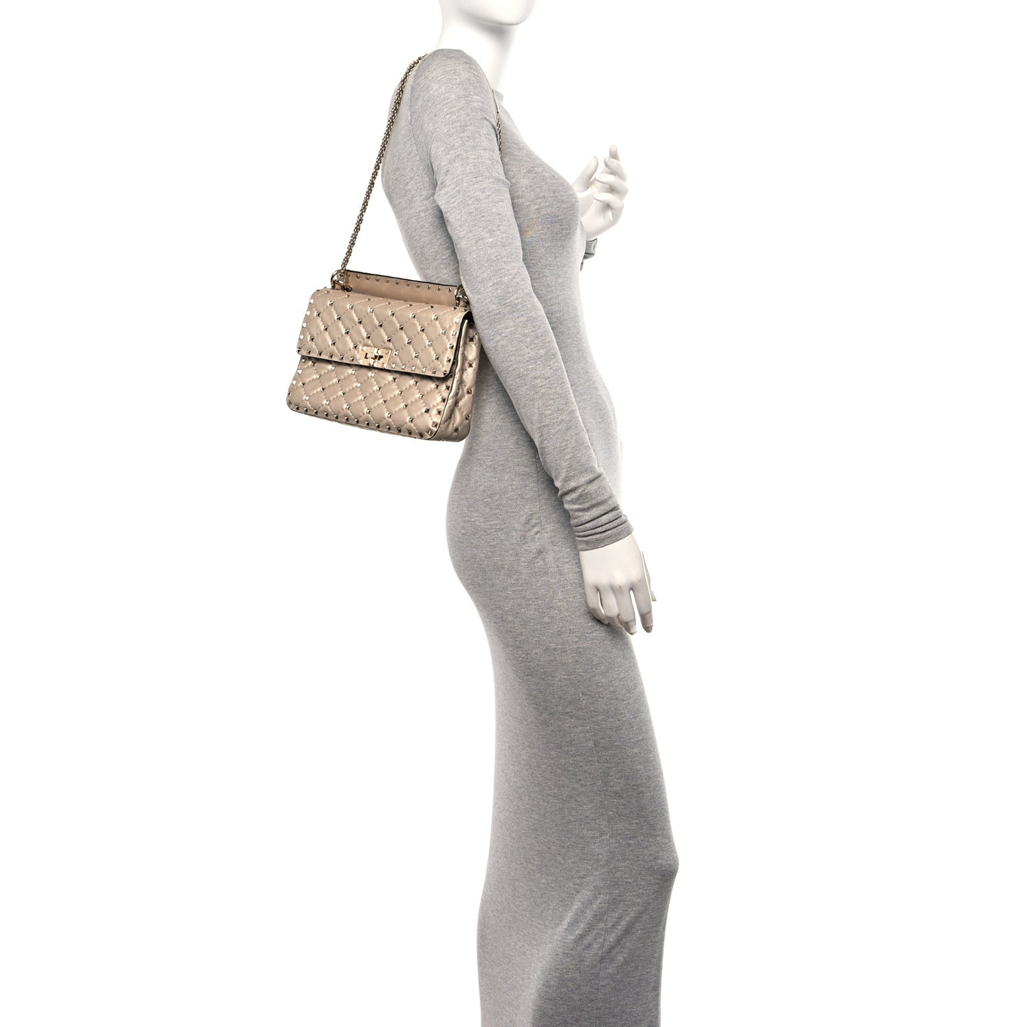 Lambskin Medium Rockstud Spike Shoulder Bag Poudre