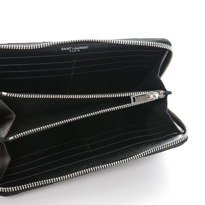 Saint Laurent Grain De Poudre Matelasse Chevron Monogram Zip Around Wallet Black 5 of 6