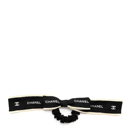 Chanel Silk Hair Tie Black Ivory 1 of 4