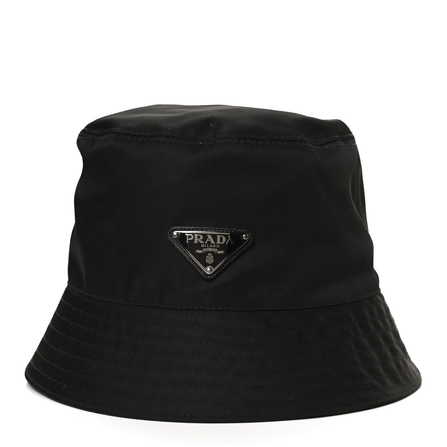 Re-Nylon Saffiano Metal Triangle Logo Mens Bucket Hat XL Black