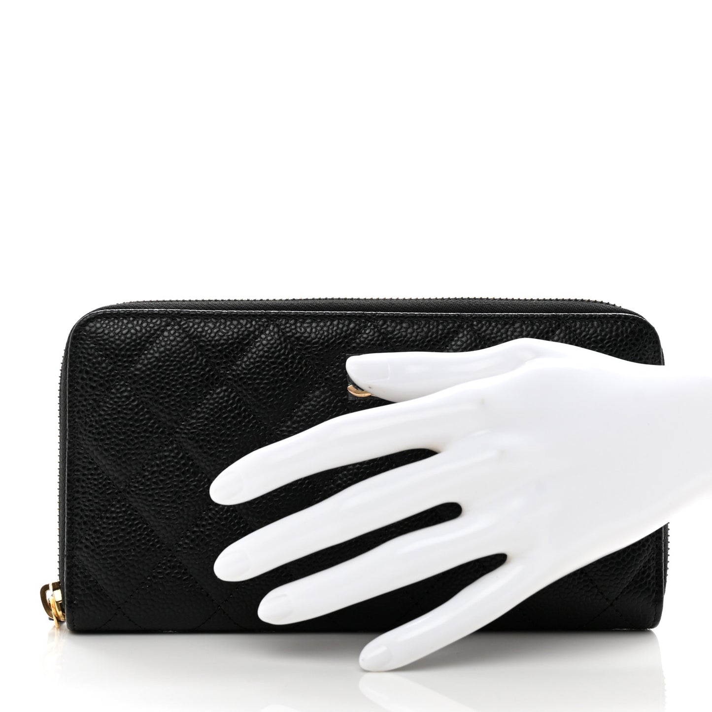 Caviar Quilted Large Gusset Zip Around Wallet Black