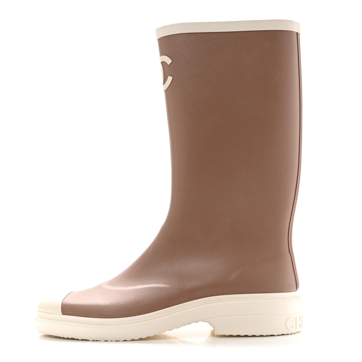 Chanel Caoutchouk CC High Boots 40 Beige White 1 of 12