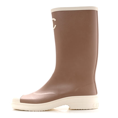Chanel Caoutchouk CC High Boots 40 Beige White 1 of 12