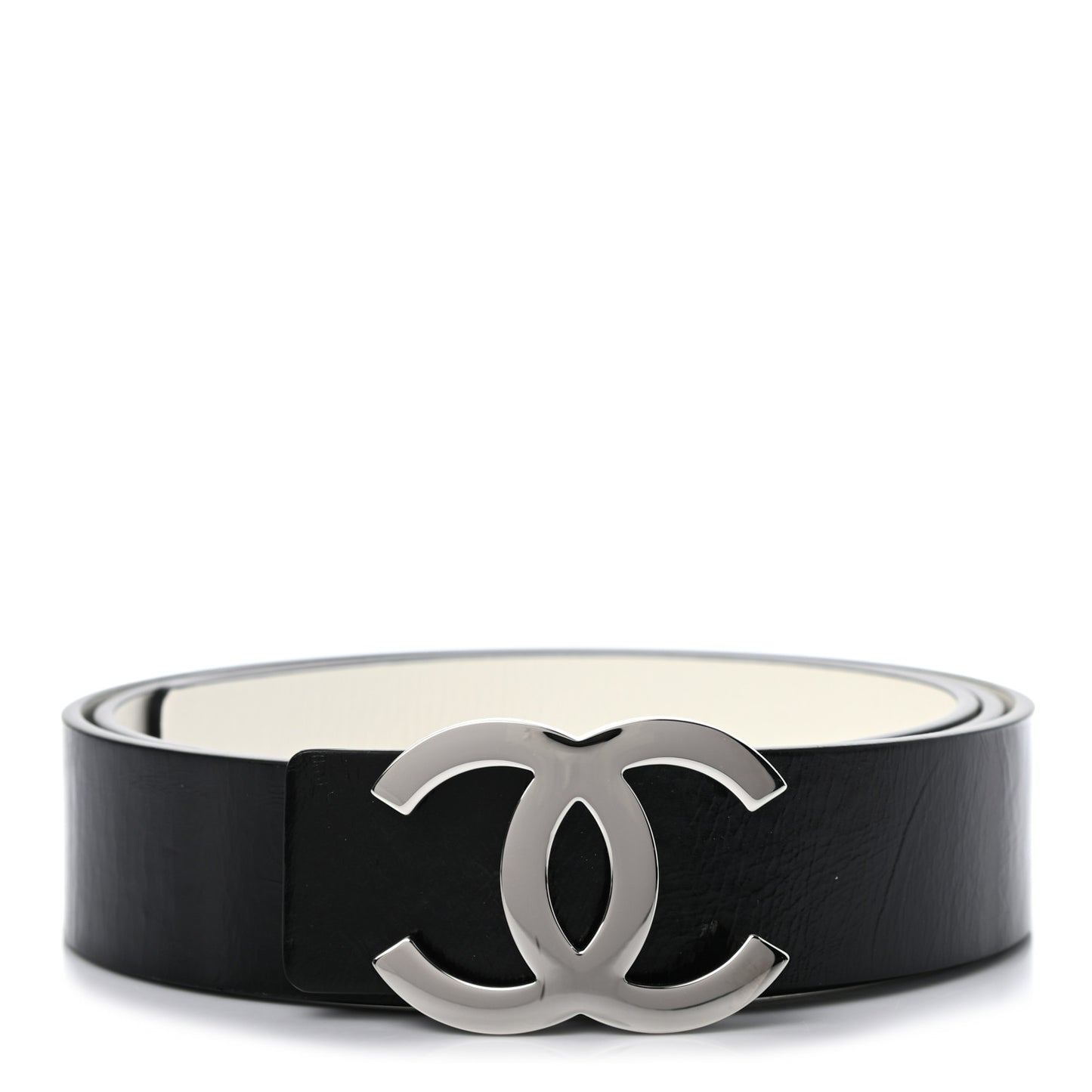 Patent Calfskin CC Reversible Belt 105 Black White