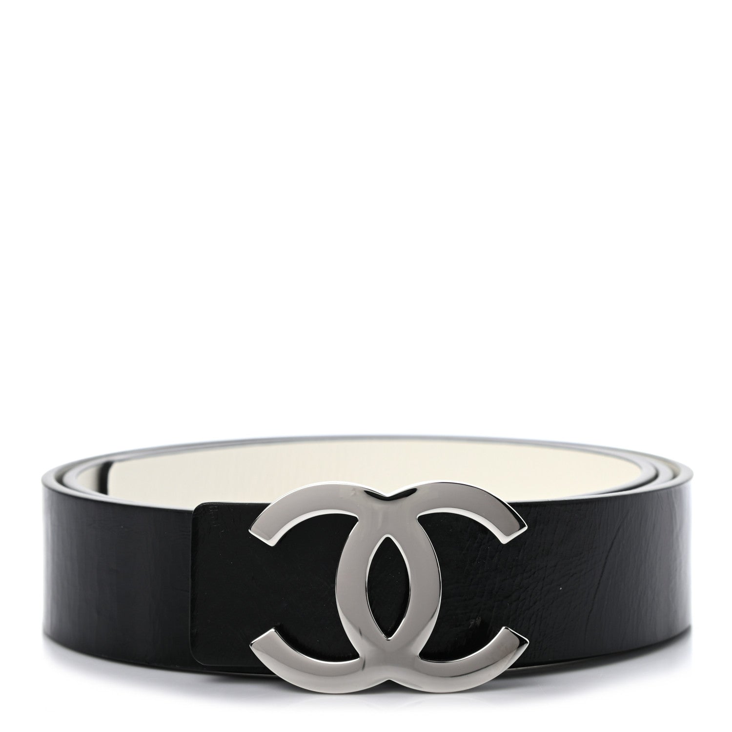 Chanel Patent Calfskin CC Reversible Belt 105 Black White 1 of 5