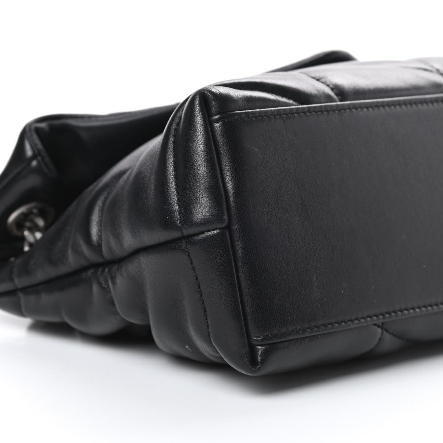 Lambskin Quilted Small Loulou Puffer Monogram Chain Satchel Black