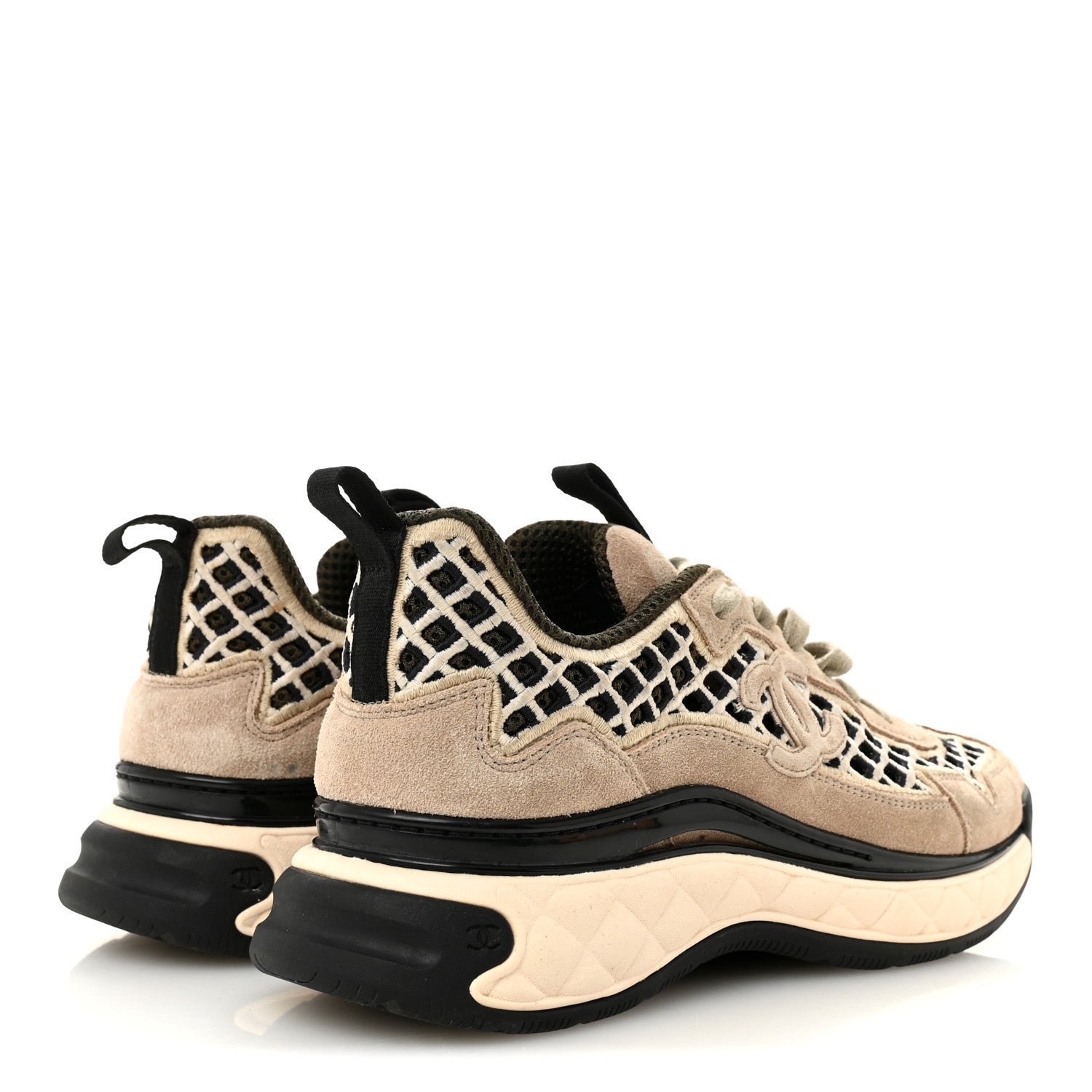 Chanel Suede Calfskin Embroidered CC Sneakers 39 Beige Black 5 of 10