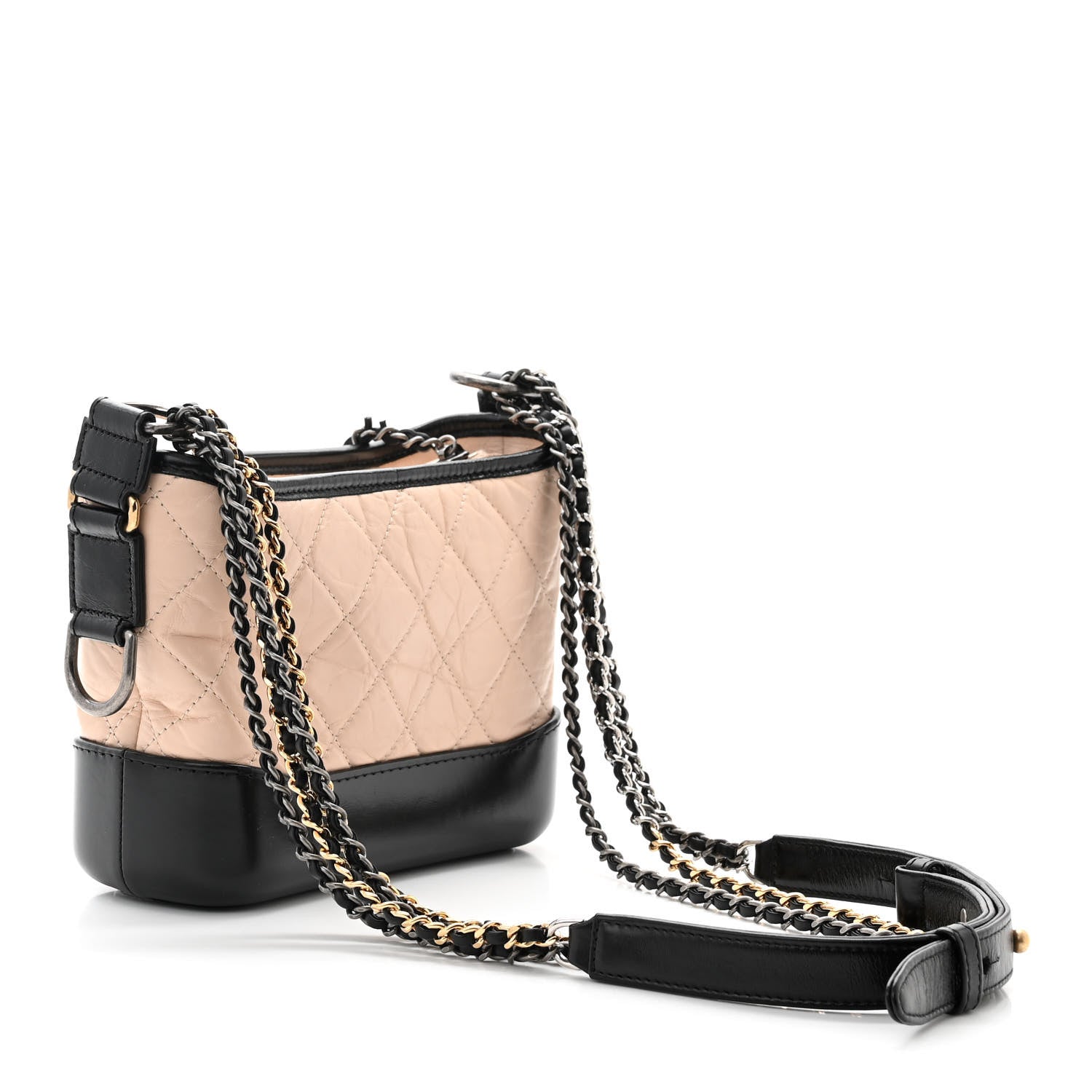 Chanel Aged Calfskin Quilted Small Gabrielle Hobo Beige Black 3 of 10