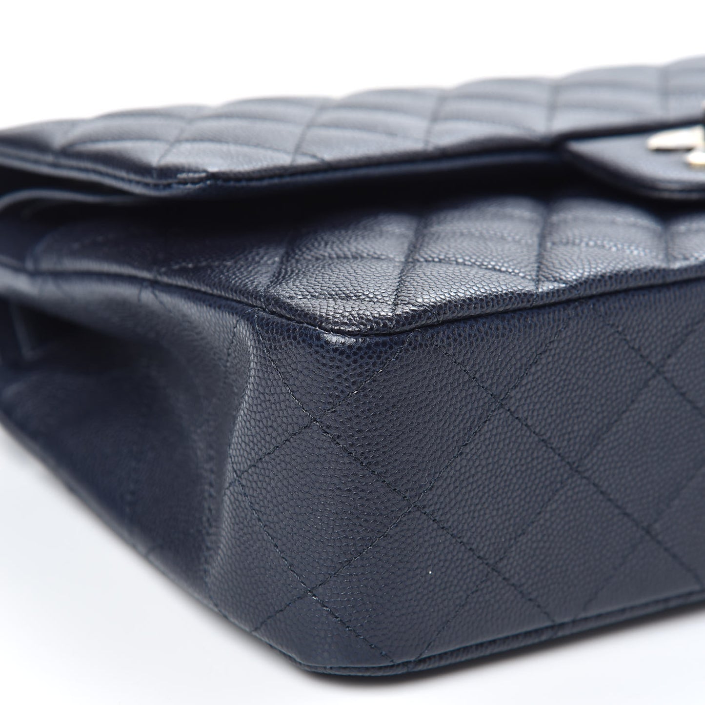 Caviar Quilted Medium Double Flap Navy