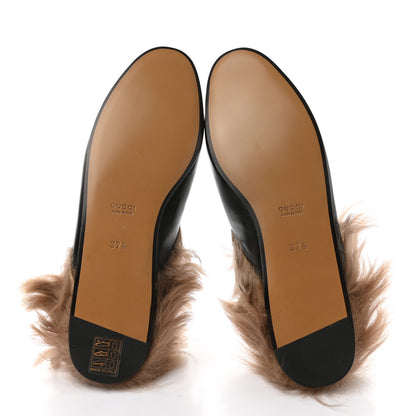 Gucci Calfskin Fur Womens Princetown Slippers 37.5 Black 5 of 8