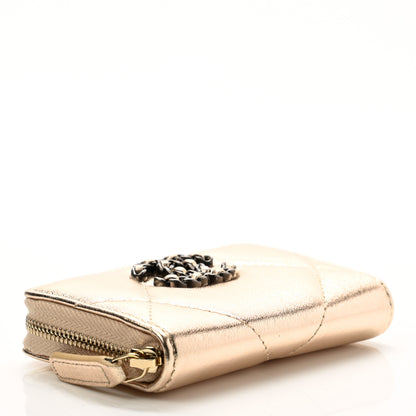 Chanel Metallic Lambskin Quilted Chanel 19 Zip Around Coin Purse Wallet Gold 4 of 7