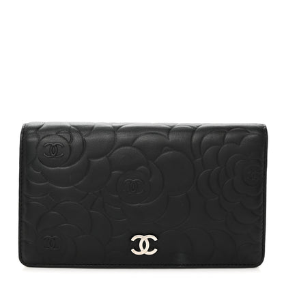 Chanel Lambskin Camellia Embossed Yen Wallet Black 1 of 9