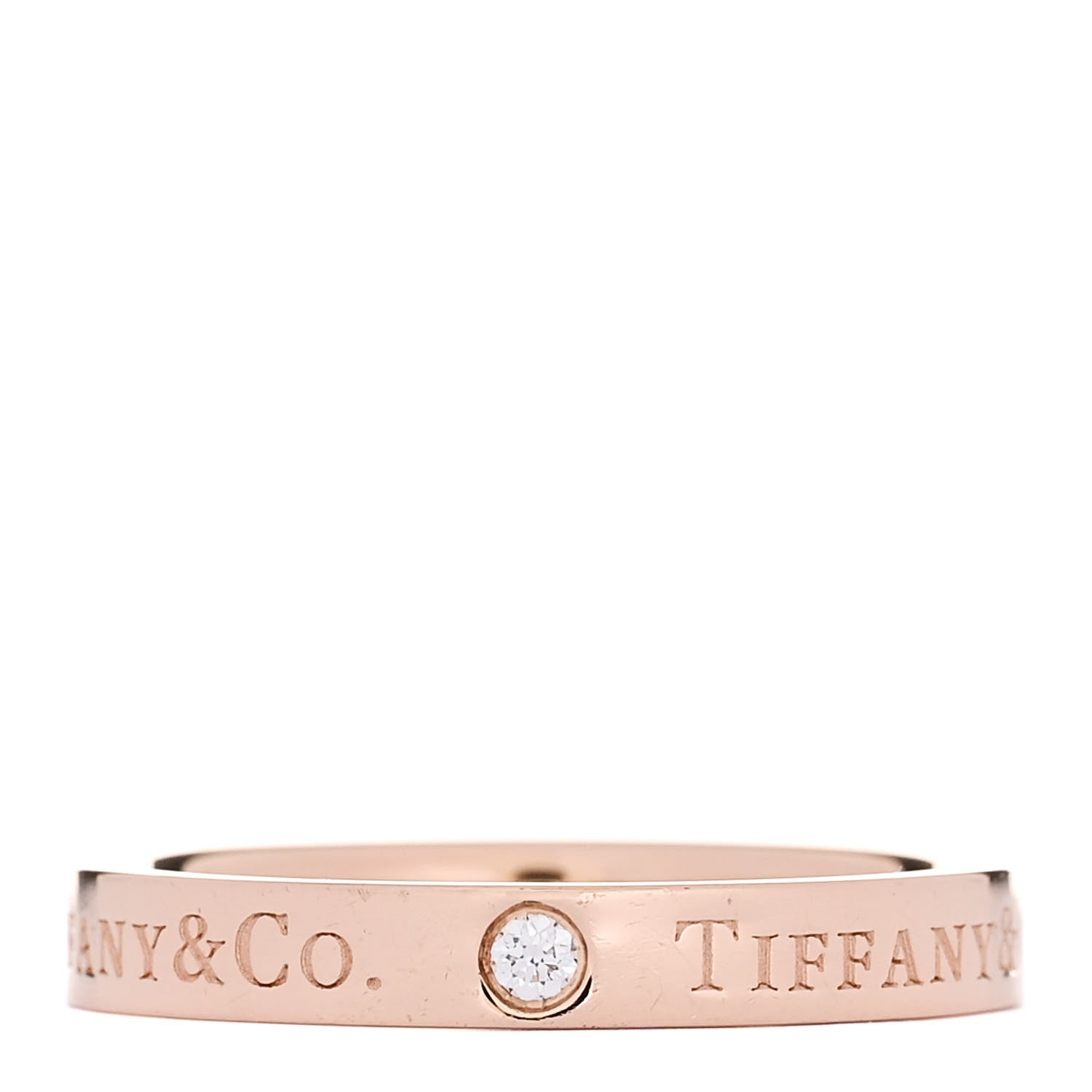 Tiffany 18K Rose Gold Diamond 3mm Logo Band Ring 54 6.75 1 of 4