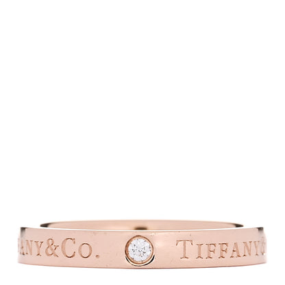Tiffany 18K Rose Gold Diamond 3mm Logo Band Ring 54 6.75 1 of 4