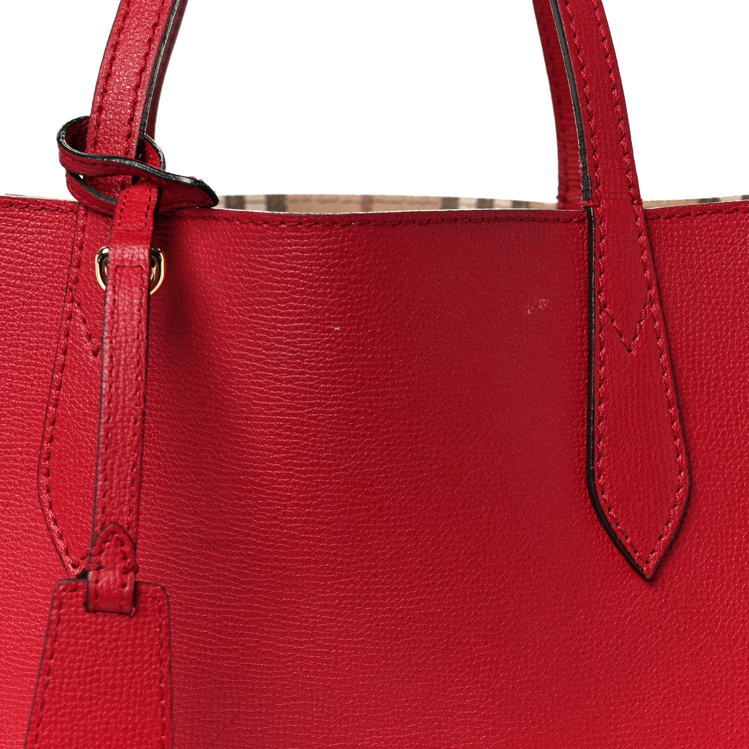 Burberry Grainy Calfskin Haymarket Check Medium Reversible Tote Red 13 of 23