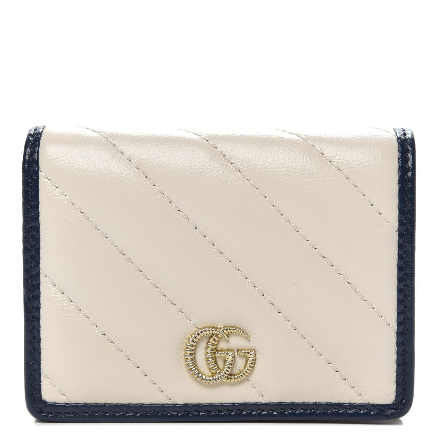 Gucci Vintage Effect Calfskin Matelasse Diagonal Torchon GG Marmont Card Case Wallet Mystic White Blue Agata 1 of 10