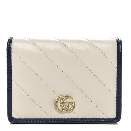 Gucci Vintage Effect Calfskin Matelasse Diagonal Torchon GG Marmont Card Case Wallet Mystic White Blue Agata 1 of 10