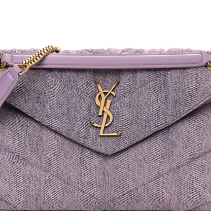 Saint Laurent Denim Quilted Small Loulou Puffer Monogram Chain Satchel Bleached Lilac 8 of 10