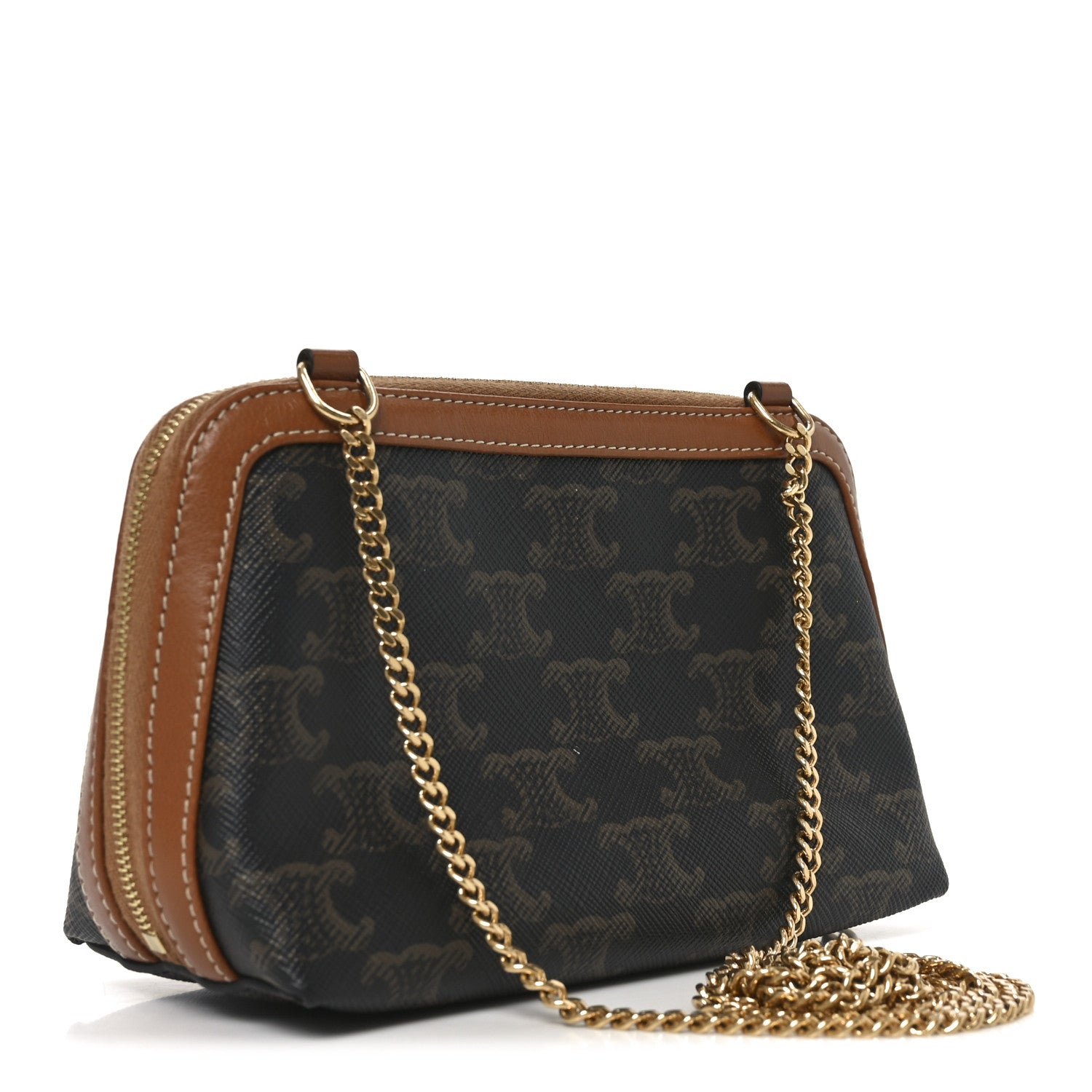 Celine Triomphe Canvas Lambskin Clutch On Chain Tan 1831867