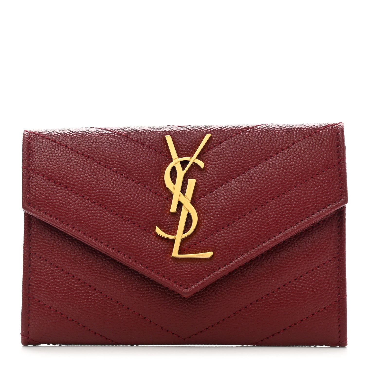 Saint Laurent Grain De Poudre Matelasse Chevron Small Monogram Envelope Wallet Rouge Eros 1 of 7