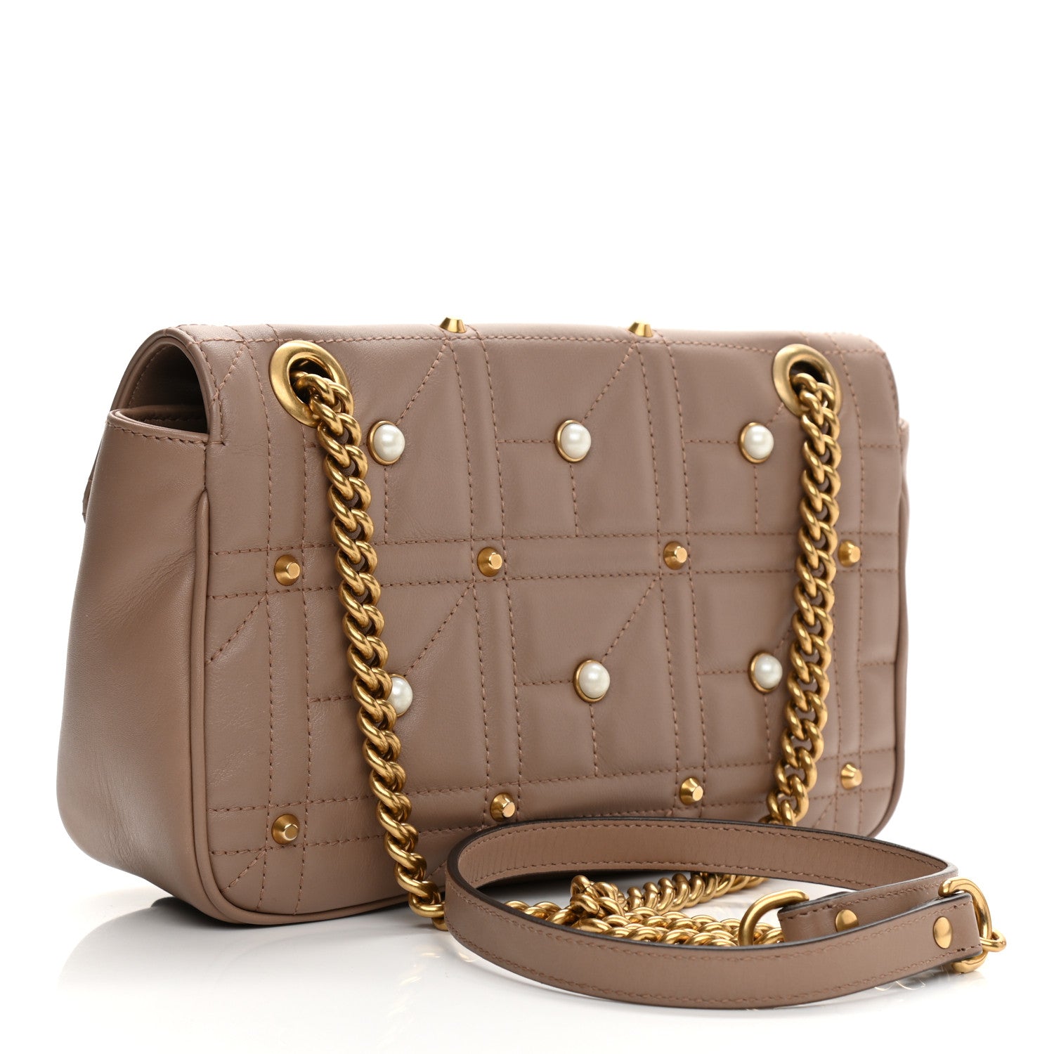 Gucci Calfskin Matelasse Studded Mini Pearly GG Marmont Shoulder Bag Porcelain Rose 3 of 11