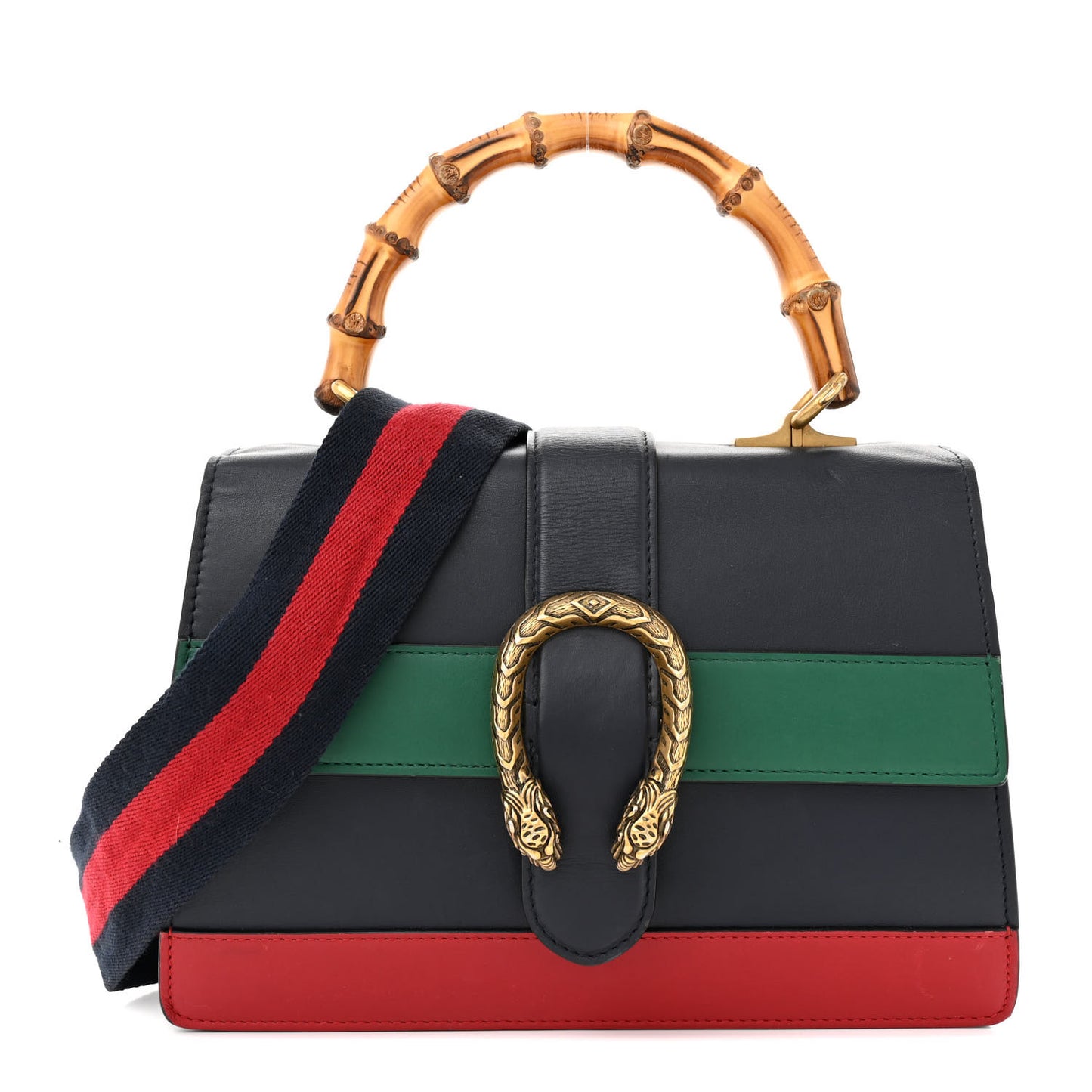 Moon Calfskin Bamboo Web Medium Dionysus Top Handle Bag Blue Emerald Hibiscus Red