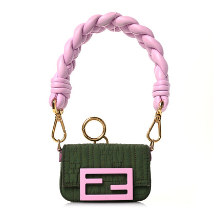 Fendi Nylon Nappa FF Stitched Nano Baguette Maxi Handle Charm Green Pink 1 of 14