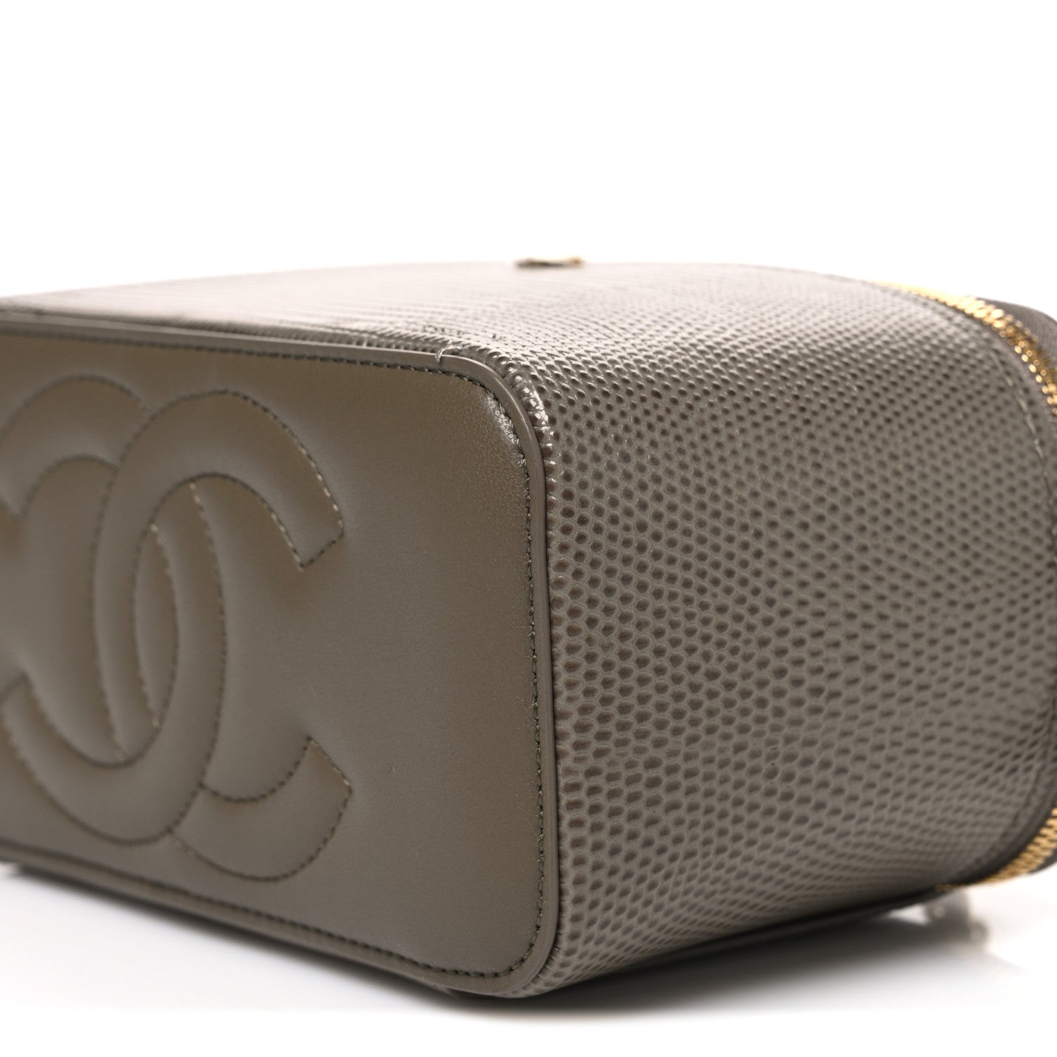 Chanel Calfskin Lizard Embossed Top Handle Vanity With Chain Dark Khaki 10 of 11