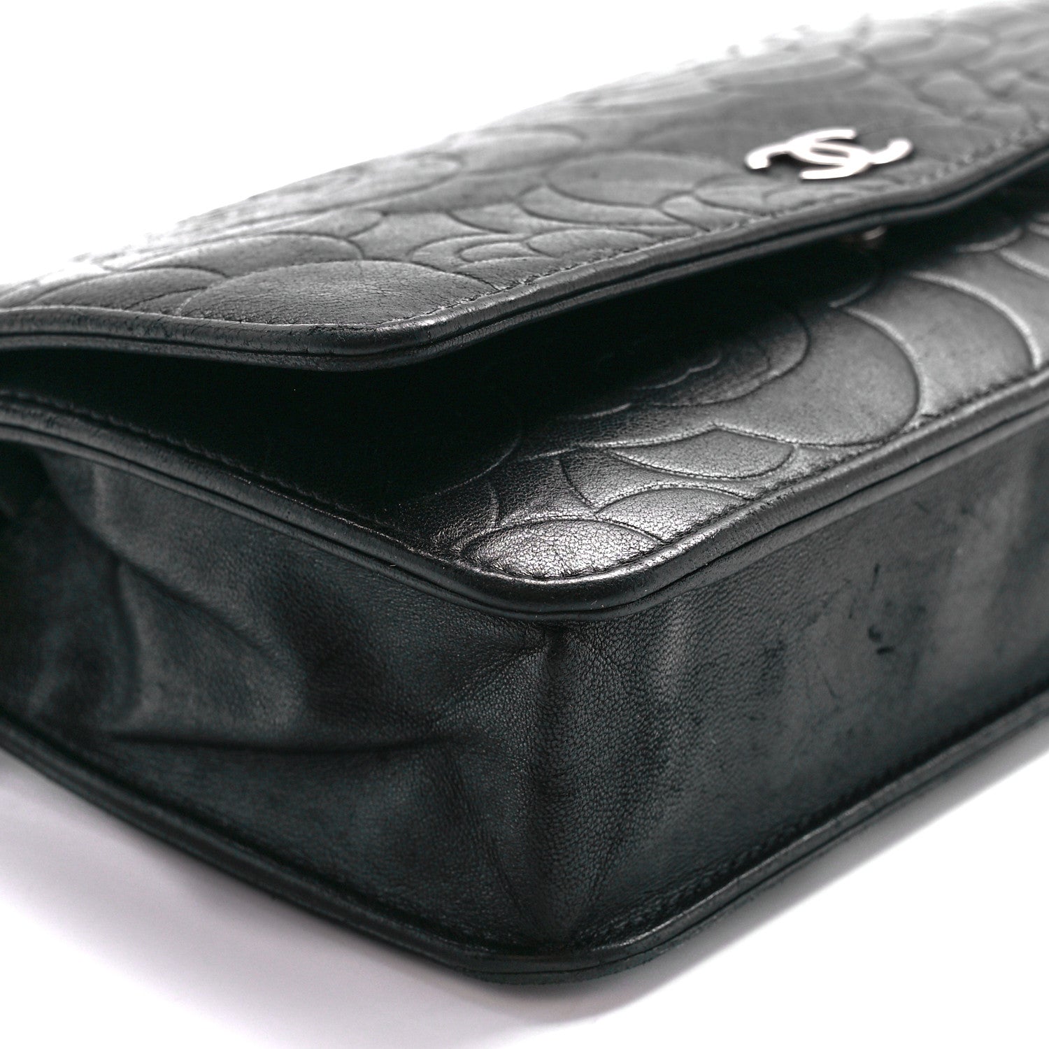 Chanel Lambskin Camellia Embossed Wallet on Chain WOC Black 9 of 10
