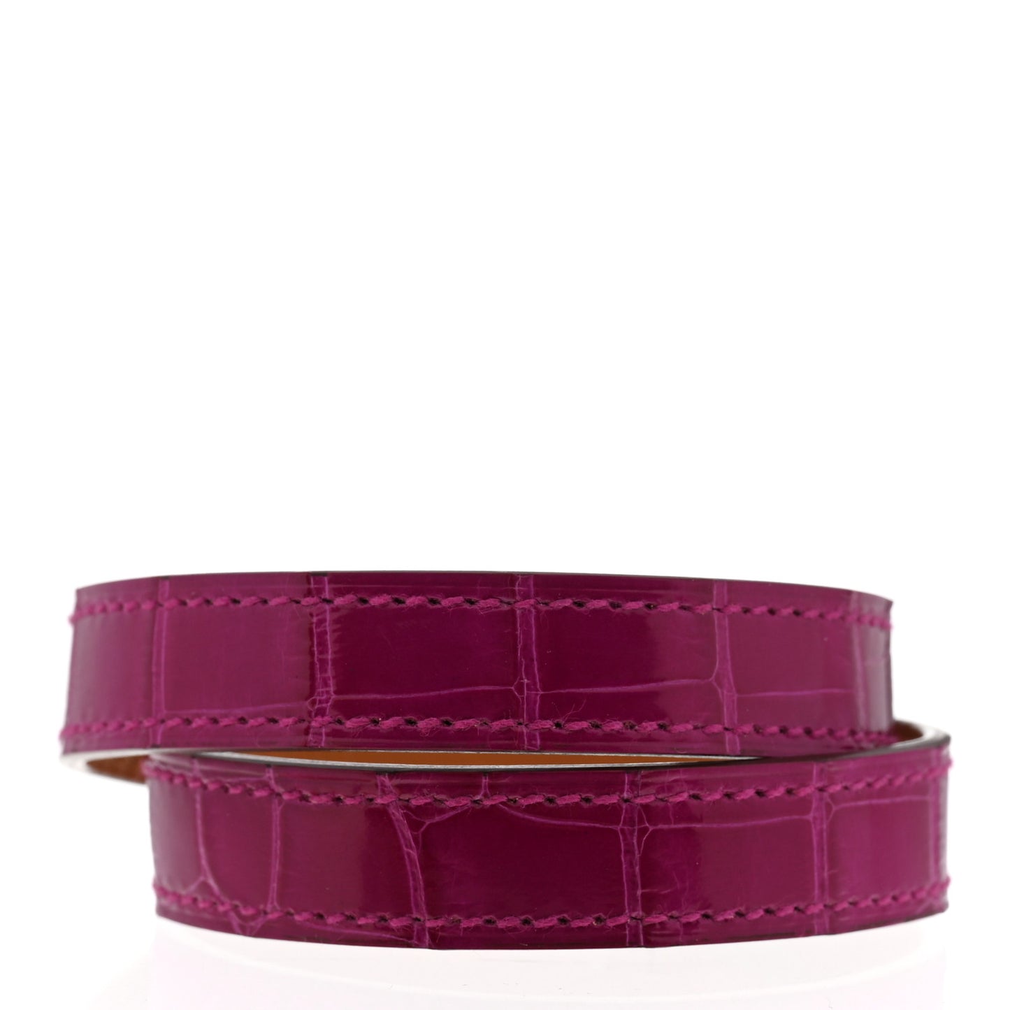 Shiny Alligator Kelly Double Tour Bracelet S Fuchsia