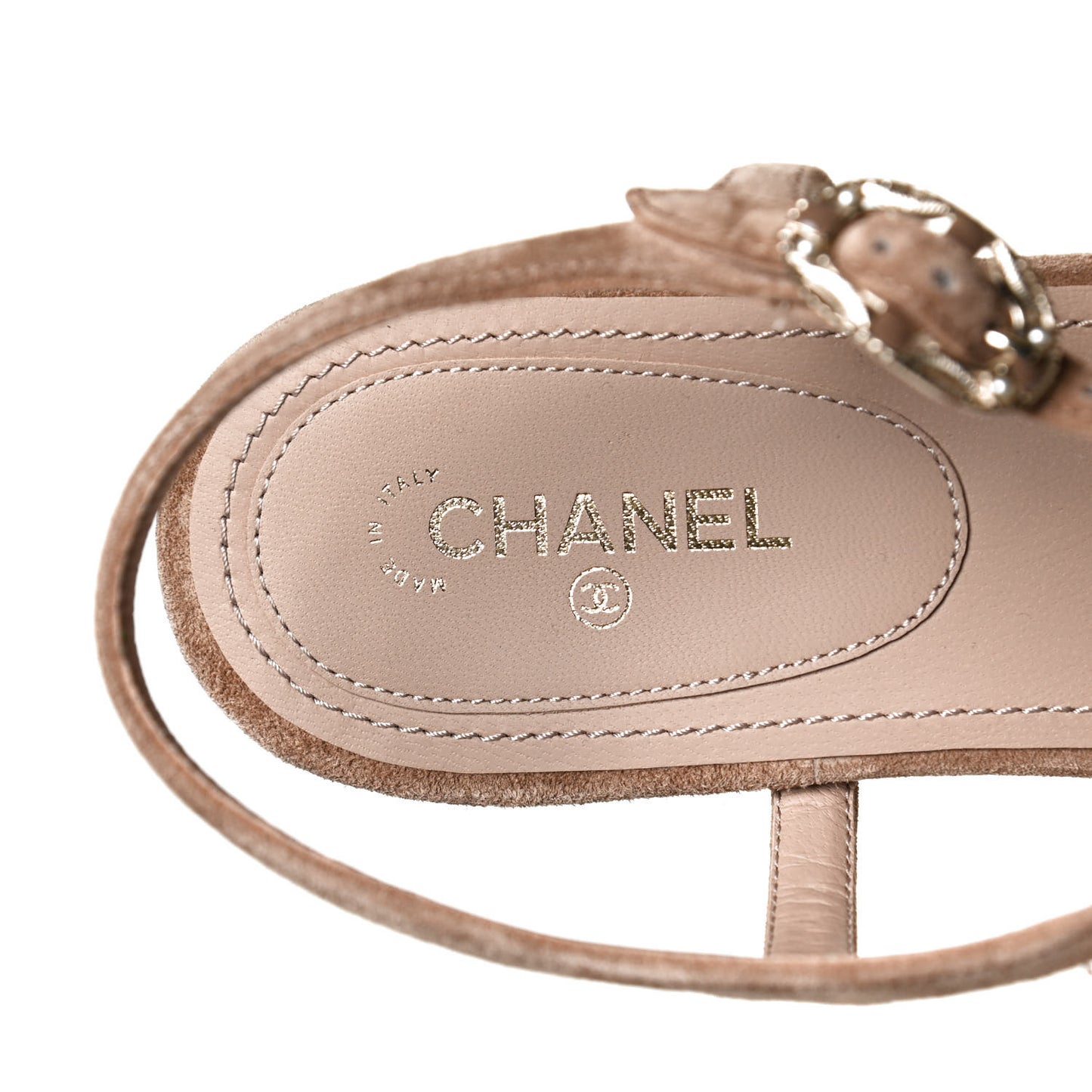 Suede Calfskin Chain Thong Sandals 41 Beige