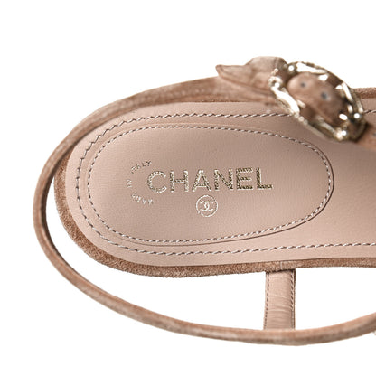 Chanel Suede Calfskin Chain Thong Sandals 41 Beige 9 of 10