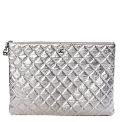 Chanel Metallic Calfskin Quilted Large Cosmo Cosmetic Case Silver 1 of 10